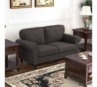 2 Seater Sofa Couch Fabric Love Seat Sofa with Nailhead Trim HOMCOM Brown One Size
