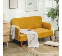 2 Seater Sofa Couch with 21cm Thick Padding and Wood Legs HOMCOM Yellow 2 Person