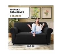 (2 Seater Sofa Cover, Black) Stretch Sofa Cover Non Slip Couch Cover Spandex Slipcover Protector T Shape Elastic Furniture Cover
