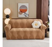 2 Seater Sofa Cover Camel Brown Stripe Pet Stretch Sofa Covers Protectors Soft Spandex Elastic Covers for Sofas Couch Cover Machine Washable Universal Slipcovers Thick Non Slip