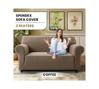 (2 Seater Sofa Cover, Coffee/Sand) Stretch Sofa Cover Non Slip Couch Cover Spandex Slipcover Protector T Shape Elastic Furniture Cover