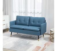 HOMCOM Modern Upholstered Two Seater Sofa for Bedroom Living Room - Blue - Linen(100% Polyester), Foam, Steel - 2 Seater