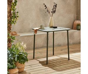 2-Seater Square Steel Garden Table Khaki Green - Sweeek