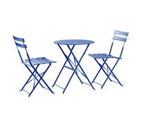 Harbour Housewares 2 Seater Sussex Bistro Set - Folding Table Chairs Outdoor Patio Garden Furniture - Round - Navy