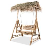 2-Seater Swing Bench with Palm Leaves Bamboo Garden Canopy Seat Hammock vidaXL