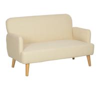 2 Seater Velvet Sofa Compact Loveseat Upholstered Couch with Wooden Legs Cream