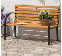 2 Seater Wooden Garden Bench Steel Frame Patio Outdoor Seat Natural Pine