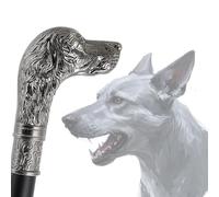 2 - Section Dog - Head Exquisitely Carved Metal Cane! Also Ideal as A Gentleman's Walking Stick or Elderly's Civilized Cane.(Metallic)