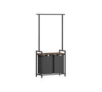 2-Section Laundry Basket with Clothes Rail, Rustic Brown + Black