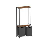 2-Section Laundry Hamper with Clothes Rack, Rustic Brown and Black