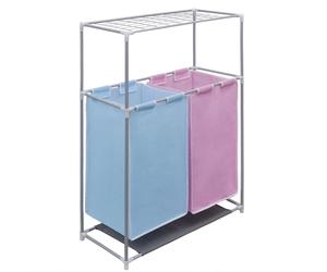 2-Section Laundry Sorter Hampers with a Top Shelf for Drying Basket vidaXL
