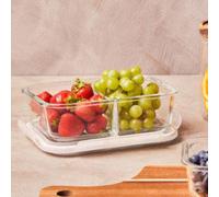 2 Section Rectangular Glass Container with Lid 1520 Ml | Freska