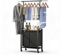 2-Section Rolling Laundry Sorter Cart - Hanging Bar Hamper for Laundry Room | 2-Section Heavy Duty Laundry Sorter - Rolling Cart with Hanging Bar, Removable Bags, Lockable Wheels for Laundry Room