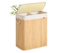 SONGMICS Laundry Basket, 100 L, Laundry Hamper with 2 Compartments, Laundry Bin with Lid, Bamboo, Foldable, Removable and Machine Washable Liner Bag, for Laundry Room, Bedroom, Natural LCB074Y01