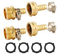 2 Set 1/2 Inch Brass Garden Hose Repair Connector Kit with Clamp