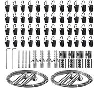 2 Set 196 Inch/ 5 m Wire Curtain Rod Room Divider Wire Curtain Hanging System with 48 Clips Adjustable Curtain Drape Wire Rod Set for Tapestry Photo Picture Kids Craft Art Display Wall Window Decor …