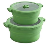 2 Set 27oz and 47oz Collapsible Silicone Microwave Vegetable Steamer Cooker | Cookware for Cooking Fresh & Frozen Broccoli Dumplings Buns Prep Meal with Removable Steam Rack, Dishwasher Safe BPA-Free