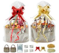 2 Set 30x20x16cm Empty Hamper Baskets,Woven Bamboo Gift Basket Kit with 4 Bags 2 Pull Bows and Raffia for Christmas Baby Shower Thanksgiving Birthday Mothers Day Housewarming Party Gift Wrapping