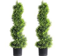 2 Set 3Ft/90cm Spiral Topiary Artificial Cypress Tree, Decoration Fake Plant Plastic Bonsai for Outdoor Indoor Living Room Front Door.