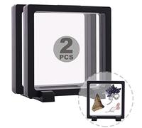 2 Set 6.3 Inch 3D Floating Display Frame Case for Jewelry, YITOU Challenge Coin Display Frame Display Stands Case Holder for Fossil, Rock, Gemstones, Megladon Tooth, Specimens, Floating Frame Case