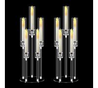 2 Set Acrylic Candelabra Centerpieces for Tables with 10 Pcs Candles, MSDADA 68 cm Tall Clear Candle Holder 5 Arm Candlesticks Holder with Lampshade for Wedding Fireplace Dinner Party Decor