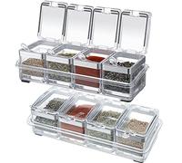 2 Set Acrylic Seasoning Organizer Box 8 Pcs Clear Seasoning Rack Spice Pots Condiments Containers with Lids and Spoons Storage Container Spice Jar for Salt Sugar Cruet Kitchen Cooking Organizer