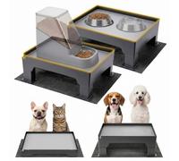 2 Set Adjustable Raised Dog Bowl Stand and 100% Waterproof & Non-Slip Mat, Elevated Dog Bowl Stand for Small Medium Sized, Easy-Clean Silicone Pet Food Mat- Neck Strain Relief & Protect Your Floors