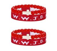 2-Set Bracelet | Beaded C Ross Bracelet Set | Adjustable Christian Bracelets With Natural Stone And Nylon | What Would Jesus Do Bracelets | Fabric Wristbands Jesus Bracelet For Men & Women