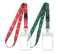 2 Set Christmas Novelty Lanyard Key Chain with ID Card Holder Christmas Neck Straps with Waterproof Transparent Badge Holder for Men Women Kids Gifts Office School Supplies (Green Red Stockings)