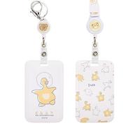 2 Set Cute Duck Retractable Lanyard with ID Badge Holder, Kawaii Duck Dinosaur Cat Dog Cartoon Animal Lanyard Holder with Key Chain for Bus School Cards, Men and Women (White Duck)