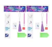 2 Set Diamond Bookmarks 5D DIY Crystal Painting Fancy Round Hanging Feather Pattern for Art Lovers Kids