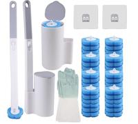 2 Set Disposable Toilet Brush with Rubber Gloves and 36 Cleaner Refills, Extended Handle for Toilet Bowl Cleaners, Bathroom Cleaning, Sink, Bathtub, Floor - Blue (Ocean Fresh Scent)