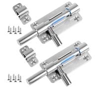 2 Set Door Lock Bolt, 4 Inch Bolt Lock Stainless Steel Heavy-Duty Gate Bolt, Silver Door Latch Security Slide Bathroom Lock with Screws, Door Bolts for Internal Doors, Garden Sheds, 100mm