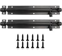2 Set Door Lock Bolts Shed Door Bolt Heavy Duty Black Door Bolt Latch, Strong Stainless Steel Matte Latch with Screws for Bathroom, Toilet, Shed, Shower (6 Inch(164mm))