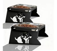 2 Set Elevated Cat Bowls, 4 Stainless Steel Bowls with Cute Raised Metal Stands for Food&Water, Zero Assembly, 12°Tilted Anti-Vomiting Dish for Indoor Cats/Multi-Pet/Kitten/Puppy