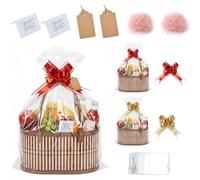 2 Set Empty Hamper Baskets, Large Woven Gift Basket Kit with Pull Bows Raffia and Greeting Cards, Sturdy Hamper Baskets for Filling with Christmas, Birthday, Baby Shower & Wedding Gift (Brown)