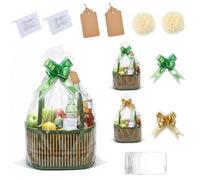 2 Set Empty Hamper Baskets, Large Woven Gift Basket Kit with Pull Bows Raffia and Greeting Cards, Sturdy Hamper Baskets for Filling with Christmas, Birthday, Baby Shower & Wedding Gift (Green)