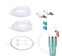 2 Set Extra Long 39" Reusable Silicone Straws - Trimmable Flexible Bendable Clear, with Cleaning Brush, Compatible wiht Stanley 40 oz Tumbler & Large Water/Wine Bottles (40")