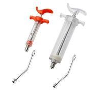 2 Set Feeding Syringe with 2 Drench Nozzle, Adjustable Dosage, Reusable Drench Gun Syringe for Small Animals Newborn Pet Livestock, Small Sheep Pig Dog Cat Bird Feeding Nursing Supplies (10ML+100ML)
