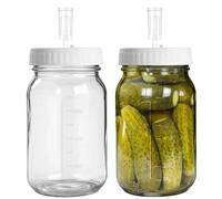 2 Set Fermentation Jar with Airlocks, 1000 ml/34 oz Mason Jars with Scale, Wide Mouth Glass Fermentation Glass Jar, Sourdough Starter Set, Kimchi Jar, Transparent