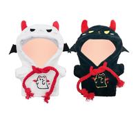 2 Set Ghost Clothes for 17cm Plush Dolls, Clothes Set Include 1 Black Ghost Hoodie and 1 White Ghost Hoodie with Wings and Horns for Dolls Premium Outfit Halloween Present for Adults Kids (No Doll)