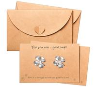 2 Set Good Luck Card Brown Kraft Good Luck Card with Four Leaf Clover Charm and Matching Heart Envelope Gift for Graduation Coworkers Friends Going Away Retirement New Job
