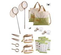 2-Set Kids Bug Catching Kit & Explorer Kits Outdoor with Butterfly Net, Insect Box, Magnifying Glass, Tweezer, Clamp, Cards & Carry Bag, Nature Adventure Set, Camping & Backyard Kit for 3-12