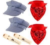 2 Set Kids Train Conductor Dress Up Kit Train Conductor Cap Wooden Whistle Paisley Bandanna for Halloween Party Career Day Pretend Party Cosplay