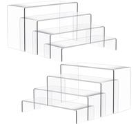 2 Set Large Acrylic Risers, 8 Pcs Rectangular Clear Acrylic Display Stand, Display Risers Shelf for Retail Desktop Shoe Showcase Jewelry Funko Pop Figures