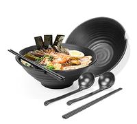 2 Set Large Noodle Ramen Bowl - Plastic Japanese Picnic Tableware for Pasta Dishes Salad Udon Soup Soba Pot Noodles Bowls 2×1100 Ml Bowl Chopsticks Spoon Sets Suit for Dinner Christmas Birthday Gifts