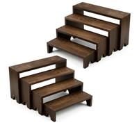 2 Set Large Wooden Risers Display Stands - 8 Pack (12”L~11”L~10.4”L~9.5"L)