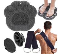 2 Set Larger Shower Foot Scrubber and Silicone Body Scrubber Shower Brush+Exfoliating Back Scrubber - Cleans, Exfoliates, Massages Feet Without Bending, Improves Foot Circulation, Relieves Tired Feet