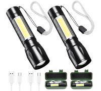 2 Set LED Torch Rechargeable, Small LED Torch Adjustable Focus with 3 Lighting Modes, Super Bright High Lumen Tactical Torch, Waterproof Pocket Size Torch for Power Cuts, Emergency, Camping, Hiking