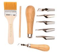 2 Set Lino Cutting Tools, Professional Linocut Kit with 5 Replaceable Heads, Wood Carving Kit for Artists, Includes Handle, Stick and Brush
